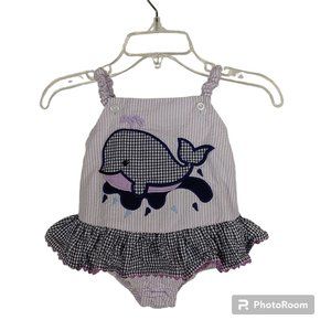 Stellybelly Purple and White Striped Onesie Swimsuit